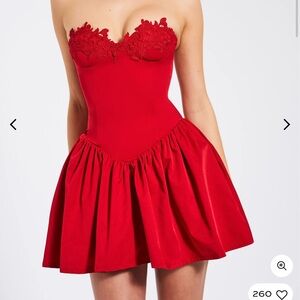 Sacha Red Lace Drop Waist Corset Puffy Mini Dress